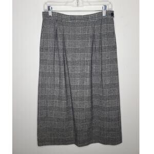 Pendleton 100% wool black white houndstooth plaid long skirt - 12